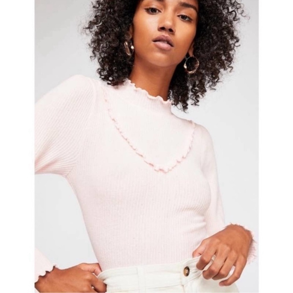 Free People Love Struck Ruffle Puff Sleeve Cotton Ribbed Knit Turtleneck ๐ - Picture 2 of 6